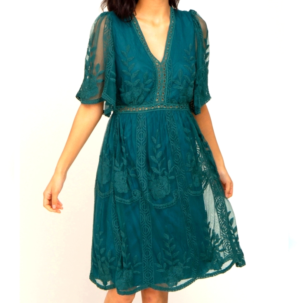 Haute monde emerald hunter green lace skater dress medium light my fire style